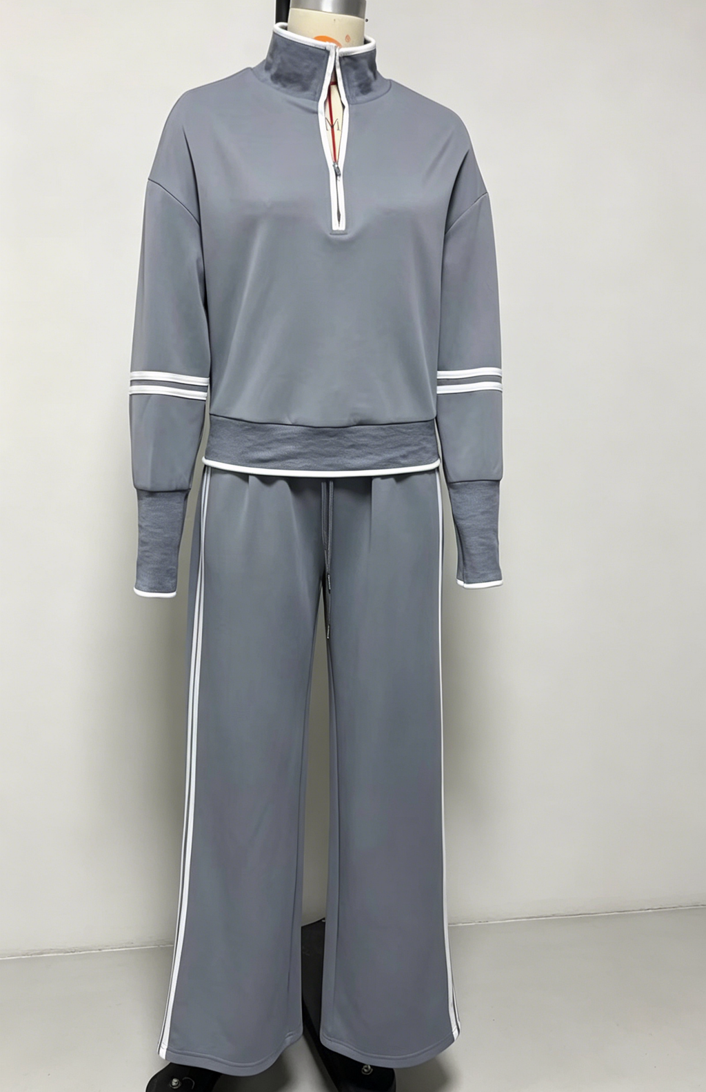 Long Sleeves Sweatsuit 2 Piece Half Zip Sweatshirt Pants Set 2XL- Coffe
