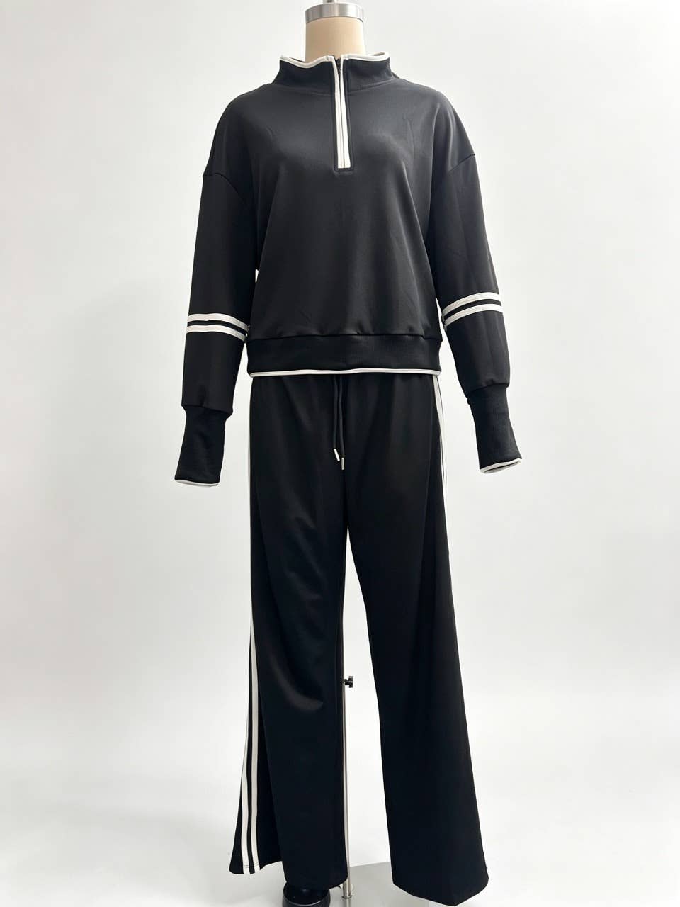 Long Sleeves Sweatsuit 2 Piece Half Zip Sweatshirt Pants Set 2XL- Coffe
