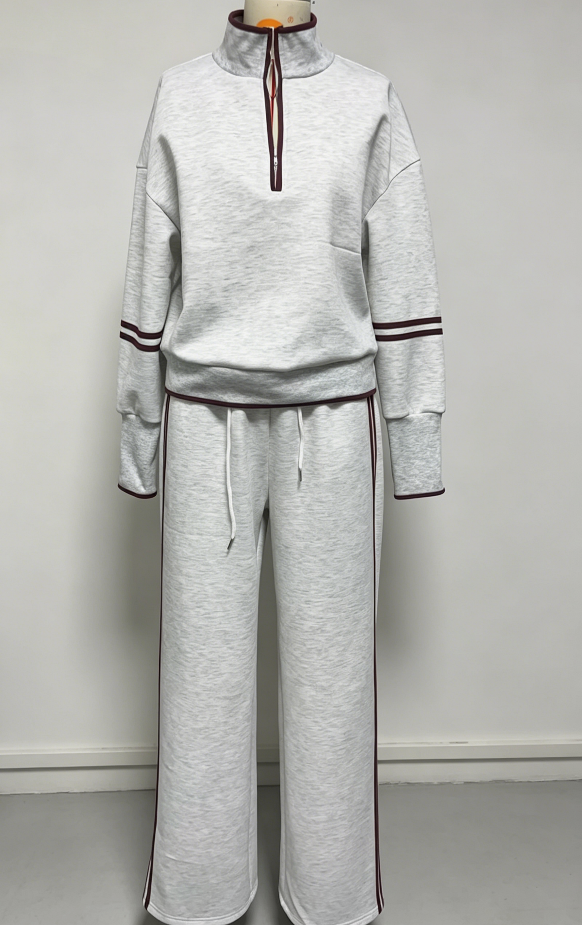 Long Sleeves Sweatsuit 2 Piece Half Zip Sweatshirt Pants Set 2XL- Coffe