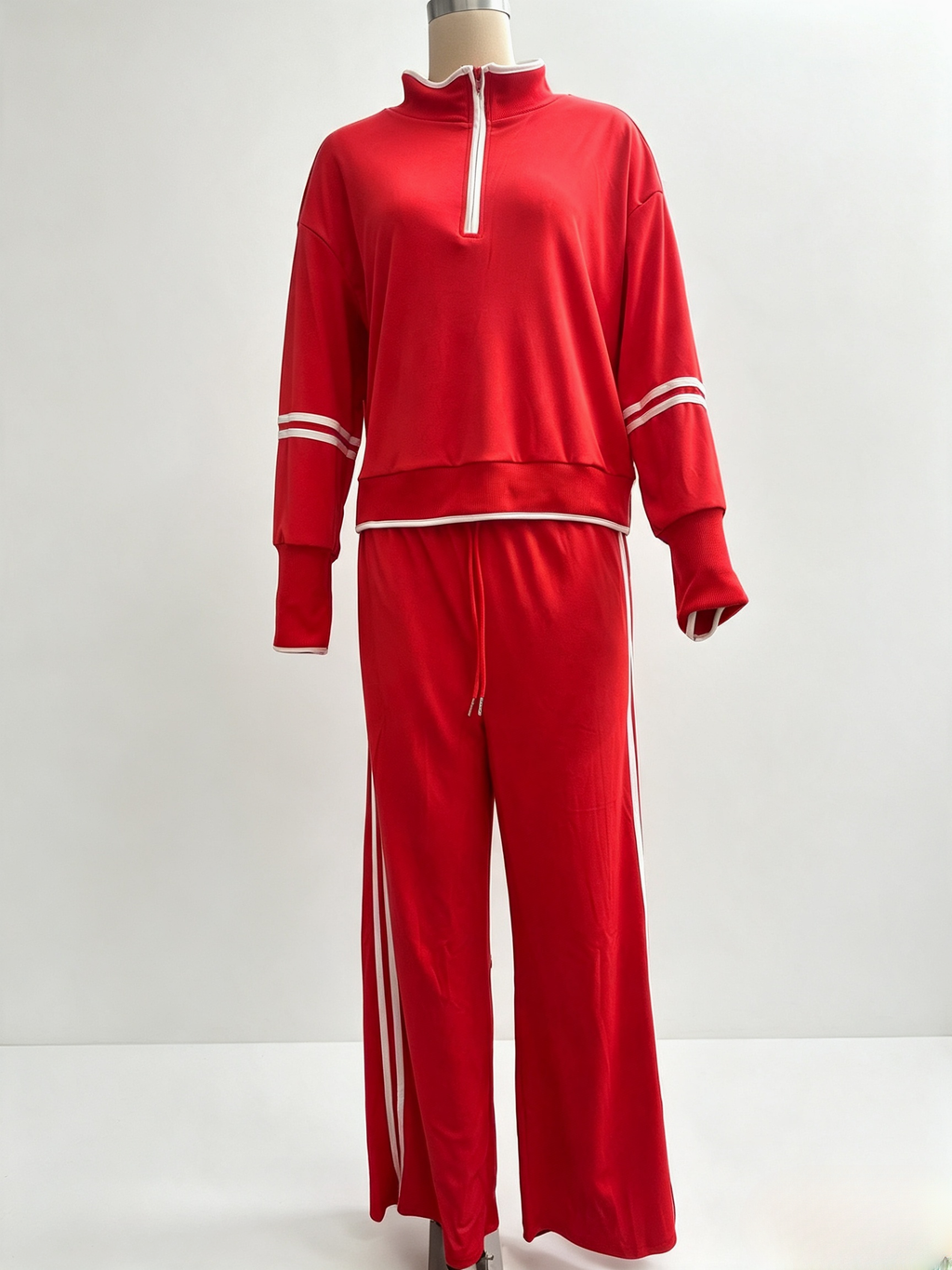 Long Sleeves Sweatsuit 2 Piece Half Zip Sweatshirt Pants Set XL- Coffe