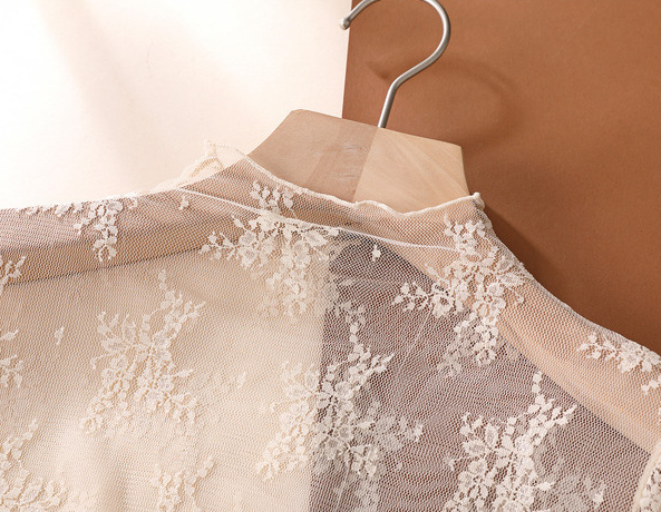 Floral Lace Sheer Mesh Layering Top L- Taupe