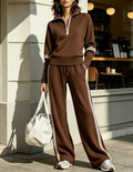 Long Sleeves Sweatsuit 2 Piece Half Zip Sweatshirt Pants Set 2XL- Coffe